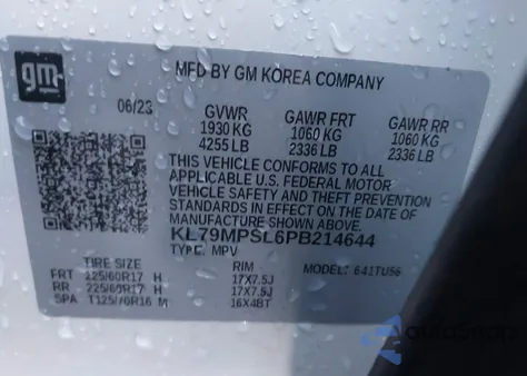 2023 Chevrolet Trailblazer Fwd Lt z USA, uszkodzony, nr VIN KL79MPSL6PB214644